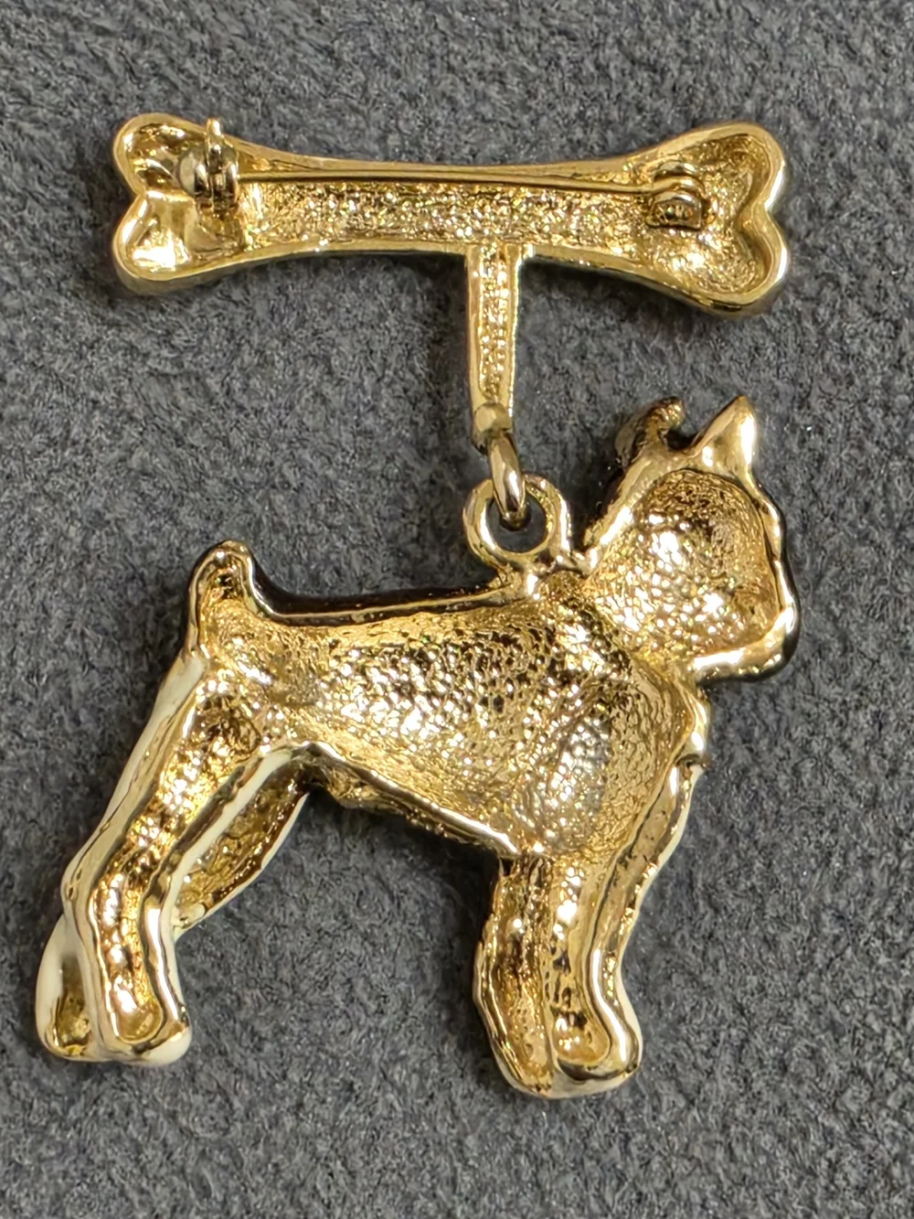 Schnauzer Dog Brooch Bone Dangle Gold Tone Brown Enamel Rhinestone Pin New